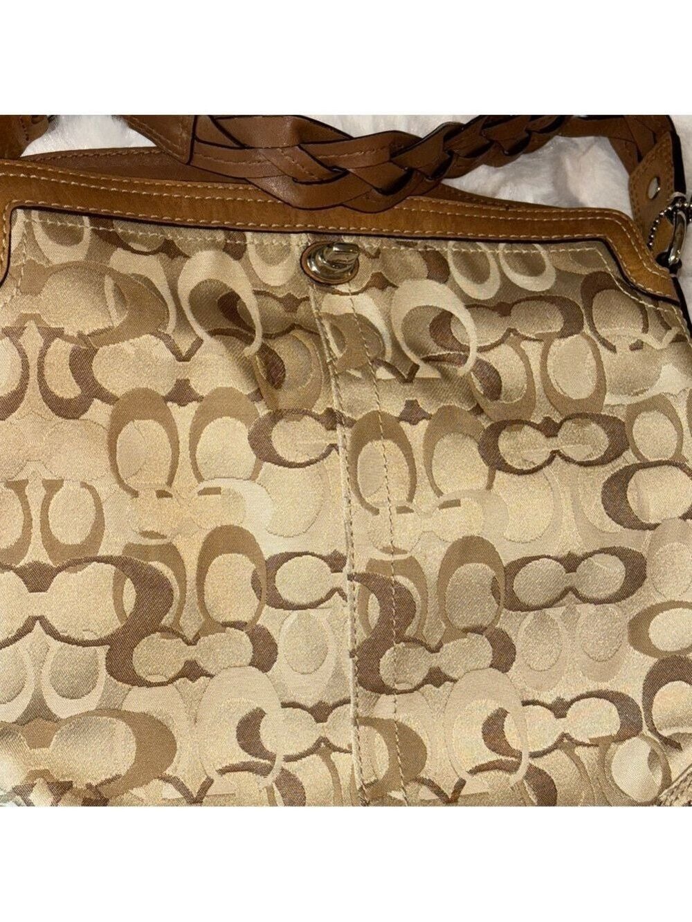 Coach LARGE Monogram Shoulder Bag W/ braided strap & kiss lock